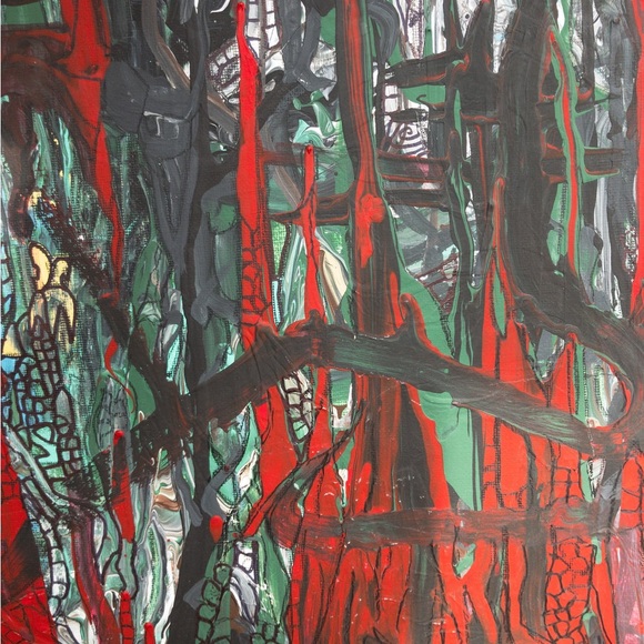 Dark Places, red, black, medium size, acrylic original, wall art design painting - Picture 7 of 12